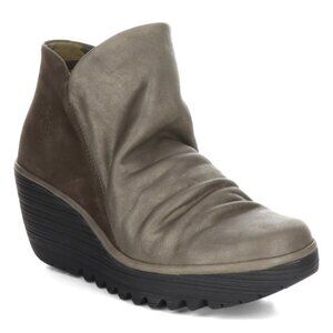Fly London "Yip" Grey Janeda Ranch Wedge Bootie Women's Size 39/US 8-8.5